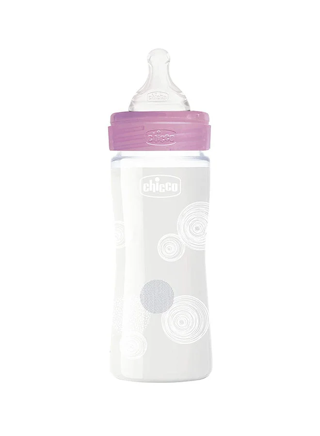 Chicco Well-Being Glass Bottle 240Ml Slow Flow 0M+ Silicone, Pink