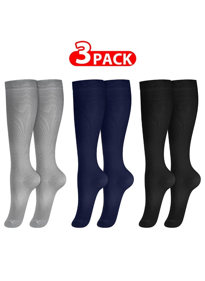 VITION 3 Packs Men and Women's Compression Socks 15-20 mmHg Moderate Pressure Medical Quality Support Best Comfort Fit Moisture Wicking Circulation Travel Grey/Blue/Black S/M - Image 1
