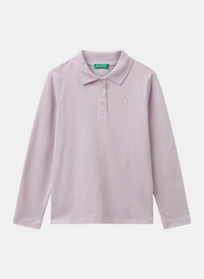 Benetton Girls Long sleeve polo in cotton - Image 1