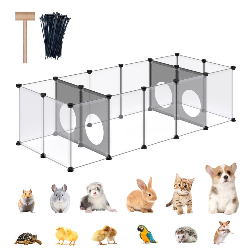 DINMO Rabbit Playpen, Guinea Pig Cages, Hamster Cages, Interesting Game Holes Design for Small Animal, Bunny, Ferret, Hedgehog, DIY, Expanded, Portable, Exercise Fence, 61.4 x 25.4 x 16.4 inches - Image 1