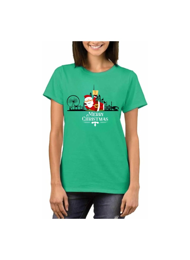 PRINTSHOP4ME Christmas Santa Tshirt For Women-Adults Celebrations Tshirt–Round Neck And Short Sleeve Cotton Tshirt,Everyday Wear - Image 1
