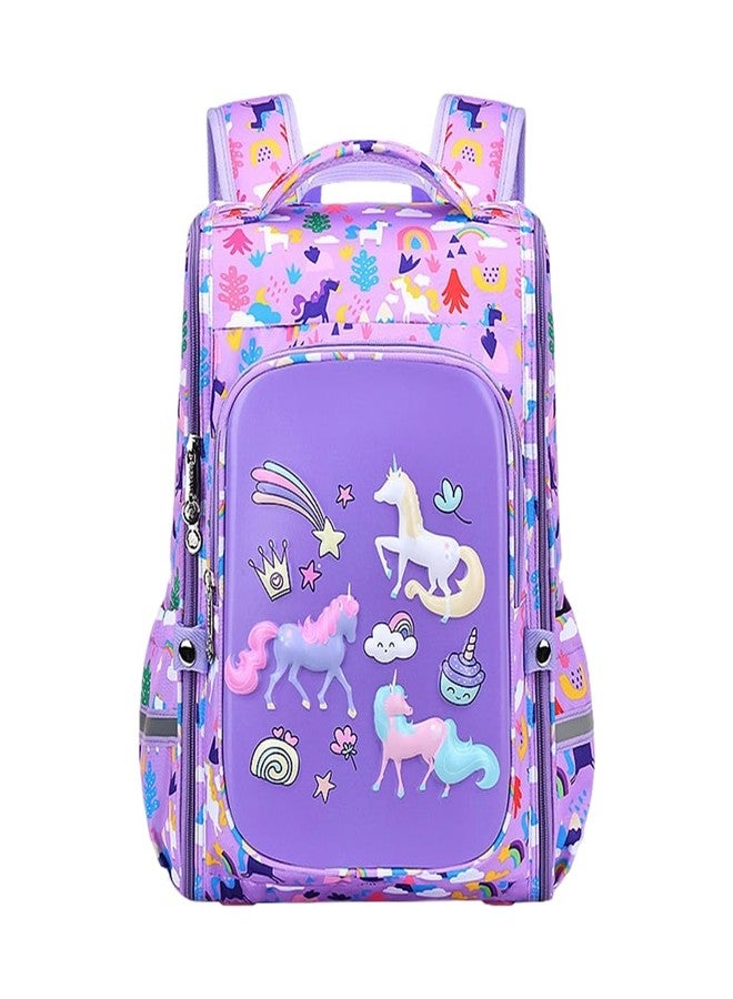 PALAY® School Bag for Girls 5-10 Years Old Stylish Durable Cute Cartoon Unicorn Bag Waterproof Large Kids School Bags Backpack Birthday Gift for Girls, Boys - Purple - Image 1