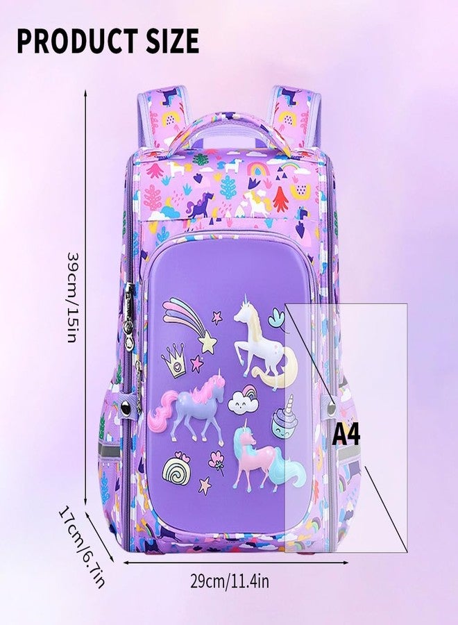 PALAY® School Bag for Girls 5-10 Years Old Stylish Durable Cute Cartoon Unicorn Bag Waterproof Large Kids School Bags Backpack Birthday Gift for Girls, Boys - Purple - Image 2