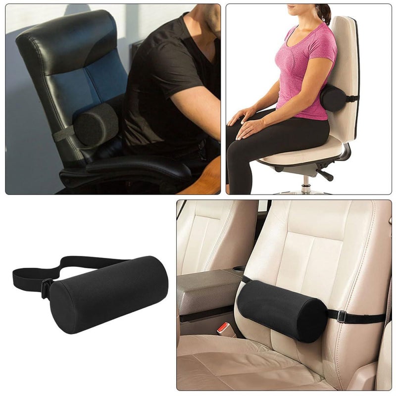 Adjustable Memory Foam Lumbar Neck Pillow Black Cylindrical Support for Car Office Home Use - Image 5