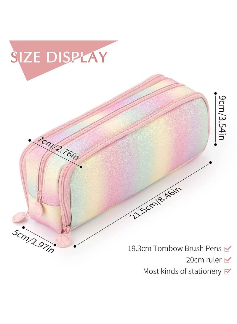 KASTWAVE Large Capacity Pencil Case 3 Compartment Pencil Pouch Pen Bag for Teen Girls Boy Men Women (Rainbow)  - Image 3