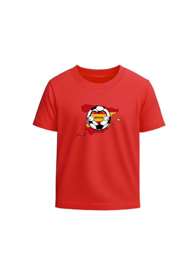 PRINTSHOP4ME Spain Unisex Kids T-Shirt - Short Sleeve Round Neck Cotton Tshirt for Boys and Girls - Soft and Comfortable - Gift for Young Football Fans - Image 1