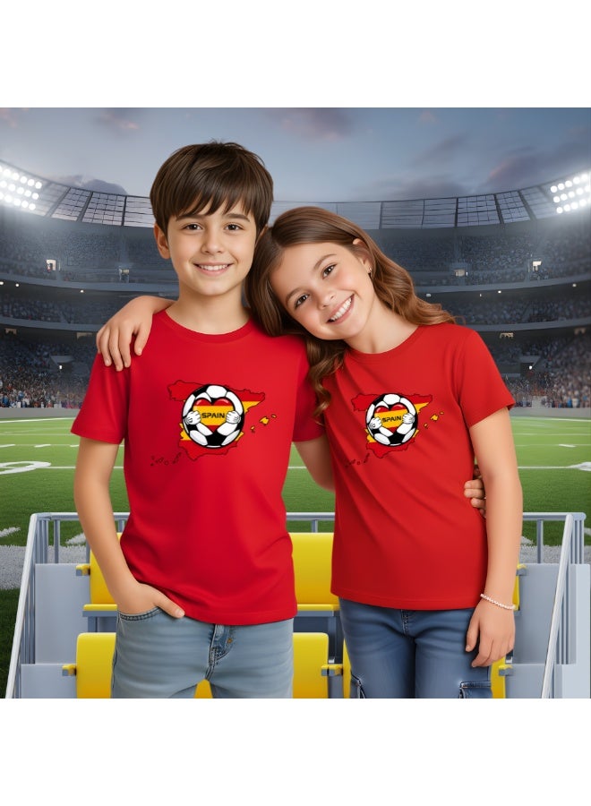 PRINTSHOP4ME Spain Unisex Kids T-Shirt - Short Sleeve Round Neck Cotton Tshirt for Boys and Girls - Soft and Comfortable - Gift for Young Football Fans - Image 4