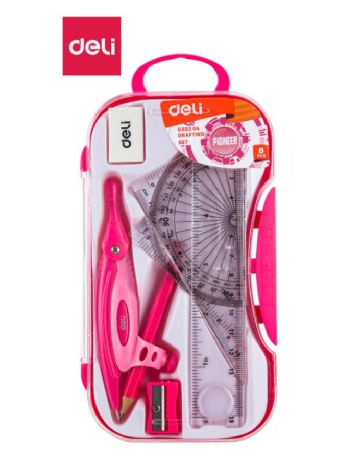 ديلي Deli مجموعة أدوات هندسية g302 04، 8 قطع باللون الوردي - Image 1