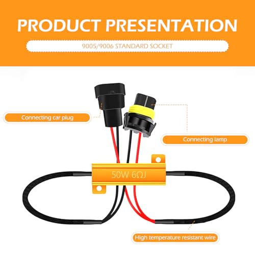 Dogary 2 PCS Car LED Light Bulb Decoder, 9005/9006 LED Load Resistor Kit, Car Light Bulb Relay Harness Adapter, Anti Flicker Error Decoder, Universal for Most Cars (Black) - Image 2