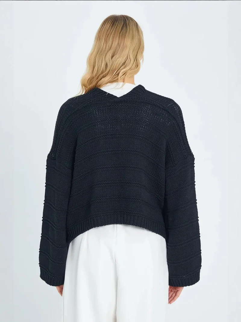 MixRay Mixray V-Neck Ribbed Knit Cardigan