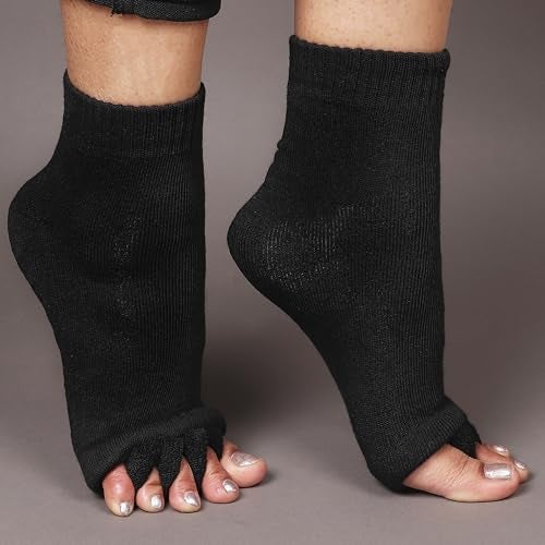 Aegon Foot Alignment Socks Cotton | 5 Toe Separator | For Foot Pain Relief | Bunion Corrector | Hallux Valgus | Plantar Fasciitis | 1 Pair (Black) - Image 2