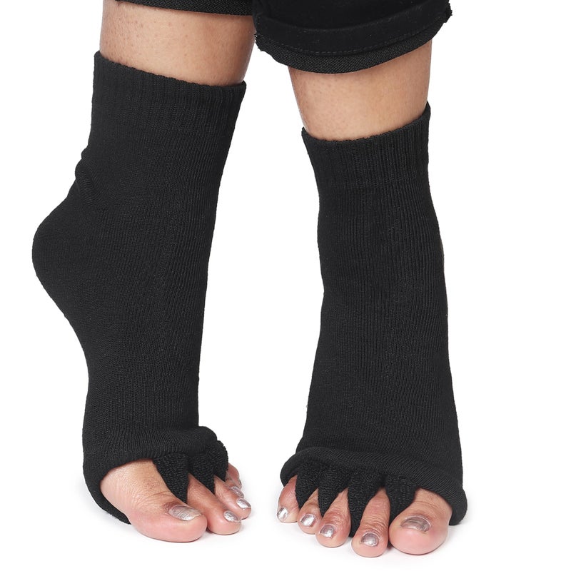 Aegon Foot Alignment Socks Cotton | 5 Toe Separator | For Foot Pain Relief | Bunion Corrector | Hallux Valgus | Plantar Fasciitis | 1 Pair (Black) - Image 5