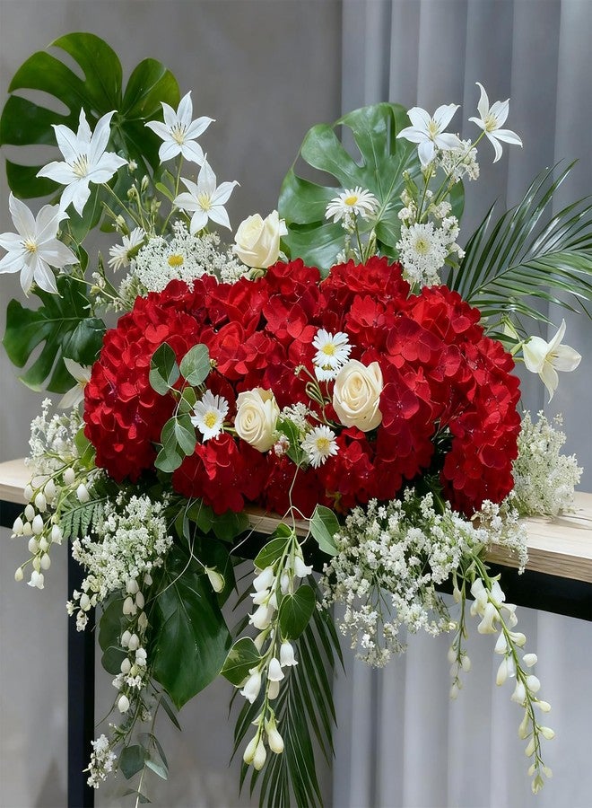 Cherica Dark Red Hydrangea Artificial Flowers Bulk, 30 Pcs Faux Hydrangea Flowers Heads, Artificial Fake Silk Hydrangea Flowers with Stems, Red Flowers Artificial for Decoration Wedding Décor - Image 4
