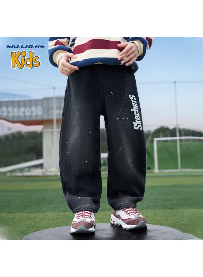 Skechers Boys' Pants  Winter Kids Casual Ink-splatter Denim Pants Dark Gray 140 - Image 1