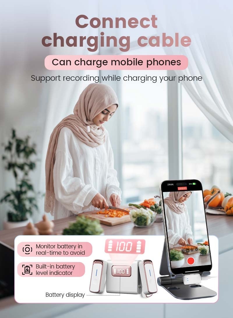 Litus Wireless Lavalier Microphone (2 Mics) - 1 Receiver for 2 Microphones Compatible with iPhone & Android, Charge While Using, 5H Battery - Ideal for Two-Person Live Streaming on TikTok & YouTube - Image 3