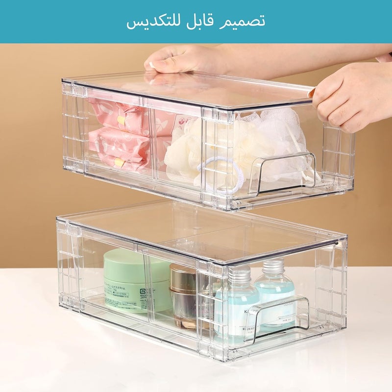 Vtopmart 4 Pack Clear Acrylic Stackable Storage Drawers Organizers with Handles, Easily Assemble for Fridge, Bathroom, Kitchen Undersink, Cabinet, Pantry Organization - Image 4