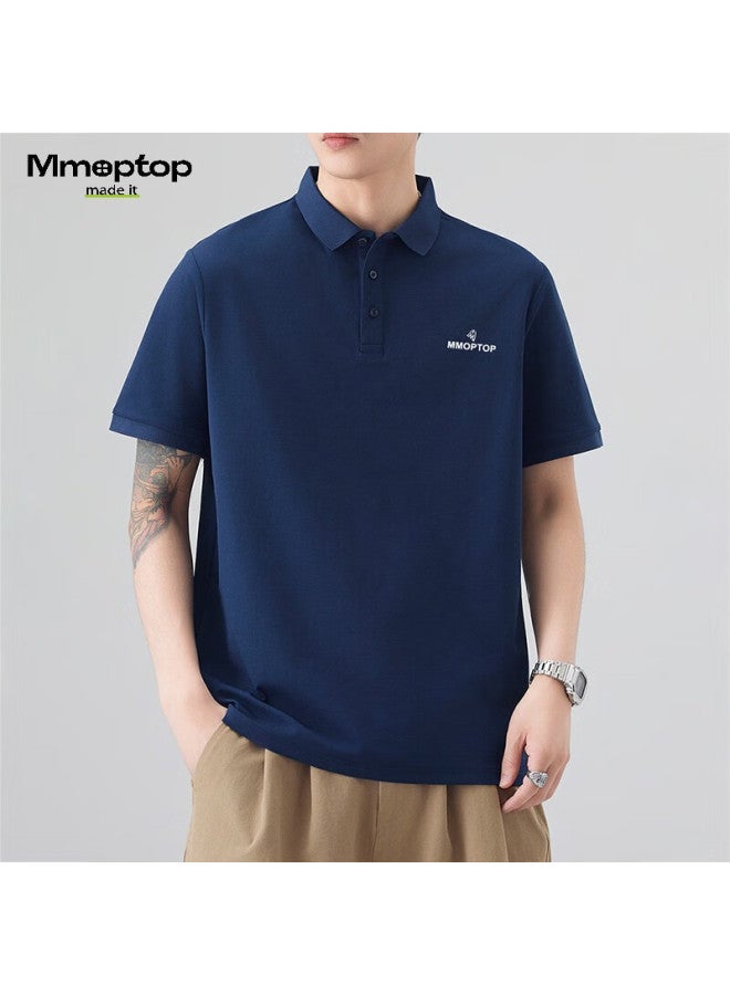 Mmoptop Father's Day Suoluna Antibacterial Ice Silk Polo Shirt, Summer Men's Business Xinjiang Cotton Short Sleeve Mp10 Navy Blue 3XL - Image 2