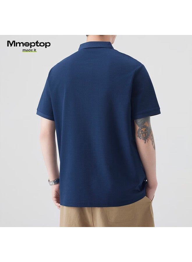 Mmoptop Father's Day Suoluna Antibacterial Ice Silk Polo Shirt, Summer Men's Business Xinjiang Cotton Short Sleeve Mp10 Navy Blue 3XL - Image 3