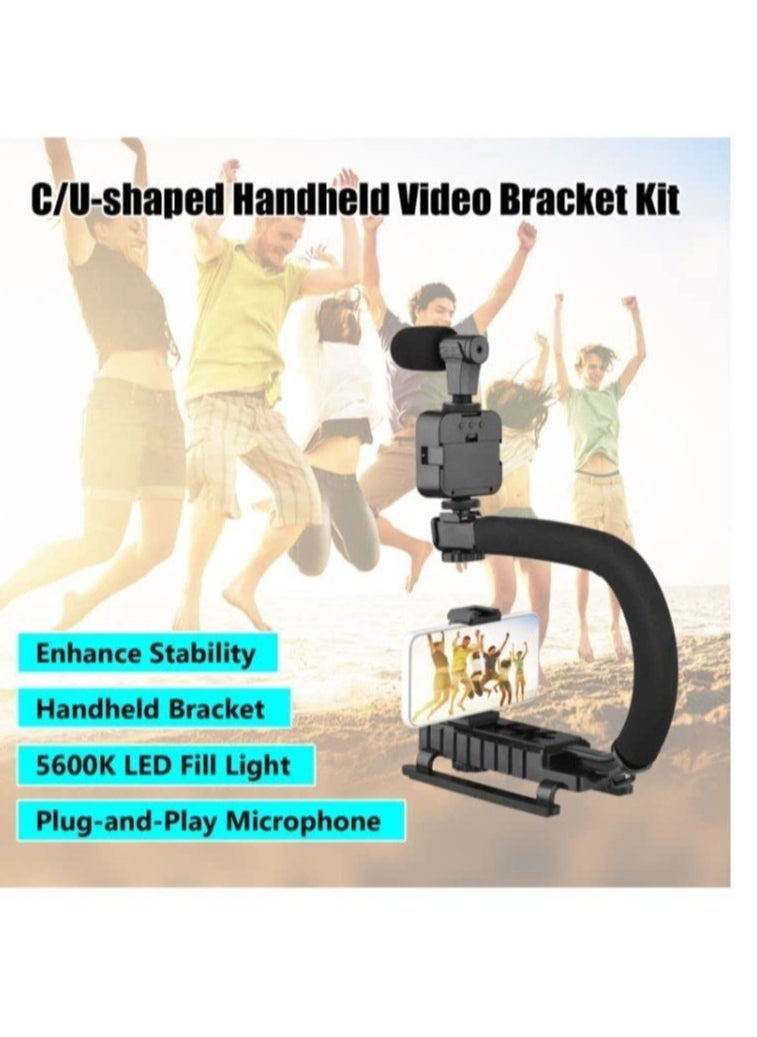 Video Tripod Set with LED Light Microphone Video Recording Kit for Smartphone Vlog Photography Set, Microphone Phone Holder for Smartphone Camera Vlogging Video Recording