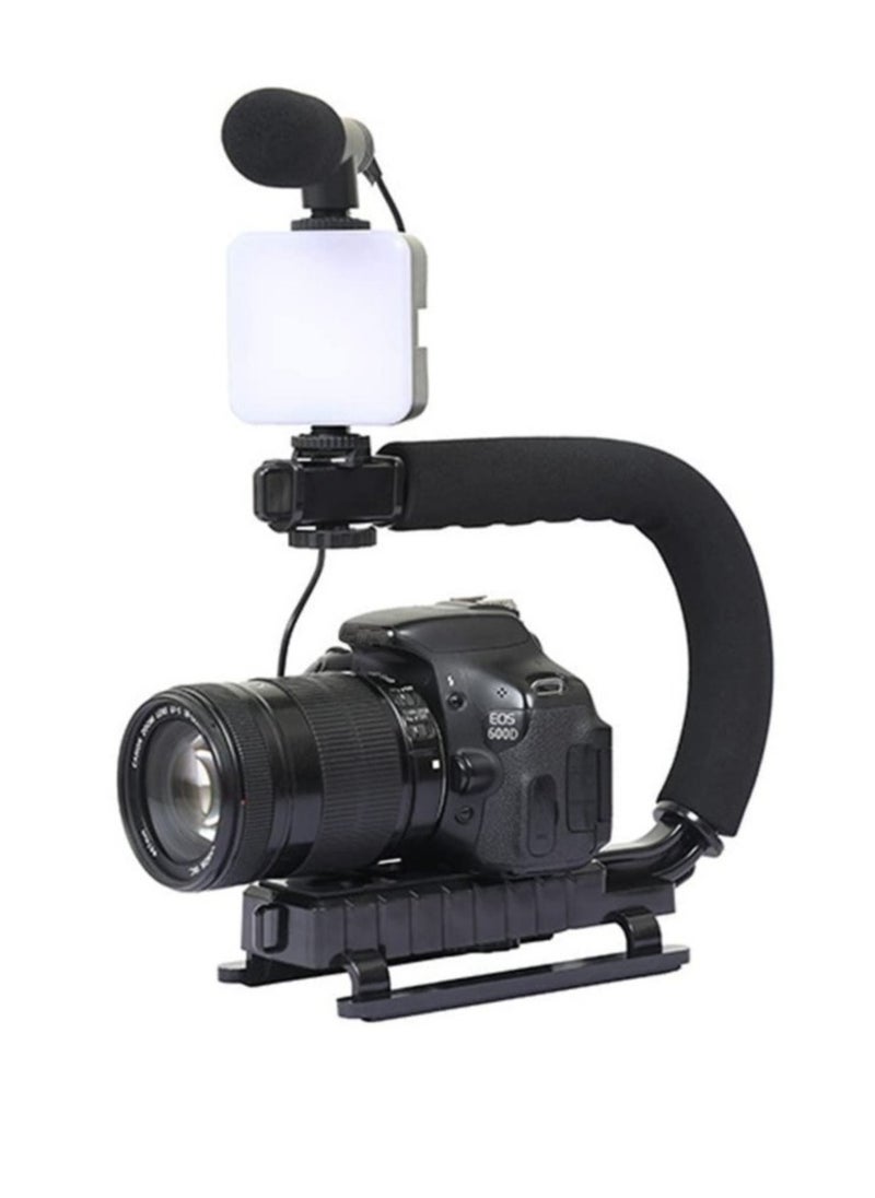 Video Tripod Set with LED Light Microphone Video Recording Kit for Smartphone Vlog Photography Set, Microphone Phone Holder for Smartphone Camera Vlogging Video Recording