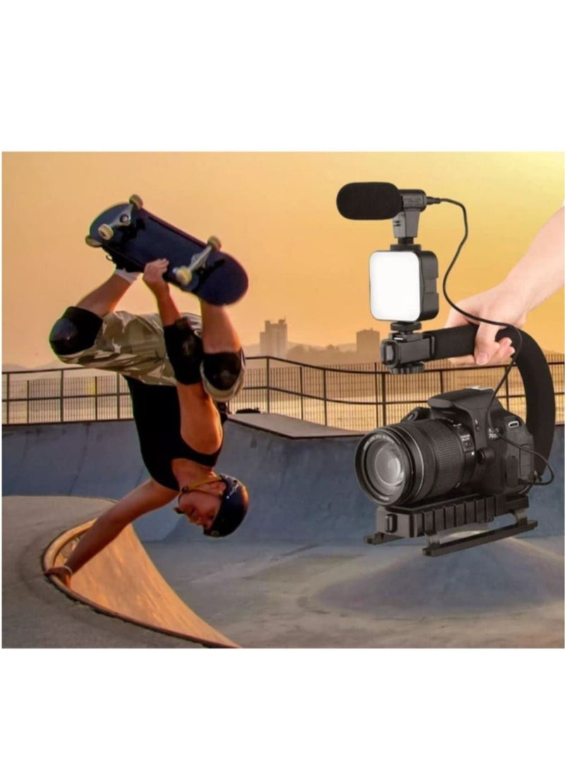 Video Tripod Set with LED Light Microphone Video Recording Kit for Smartphone Vlog Photography Set, Microphone Phone Holder for Smartphone Camera Vlogging Video Recording