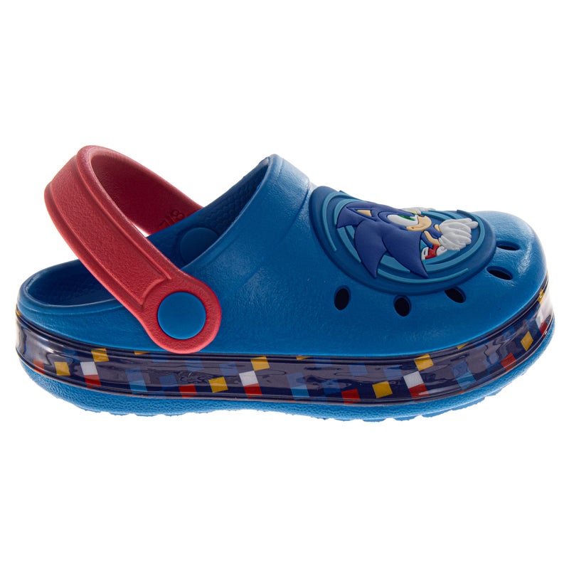 Josmo Boys Sonic The Hedgehog Clog Sandals Waterproof Slip-On Slides Closed Toe Clogs with Backstrap- Blue Red Size 11-12 Little Kid - Image 2