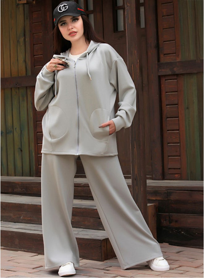 Ship Master Women's Cotton Wide-Leg Pants & Zip-Up Hoodie Set – Casual & Comfy  - Image 1