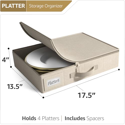 Sorbus China Storage Containers Hard Shell Handles Felt Dividers Serving Platter Storage Rack Organizer Christmas Platter Storage - Image 3