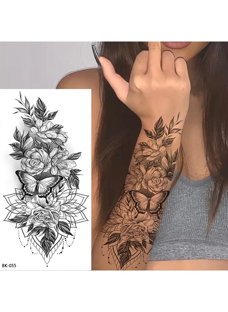 8PCS Floral Temporary Tattoos - Black & White Rose/Peony/Lily Body Stickers for Women | Waterproof & Long Lasting  - Image 5