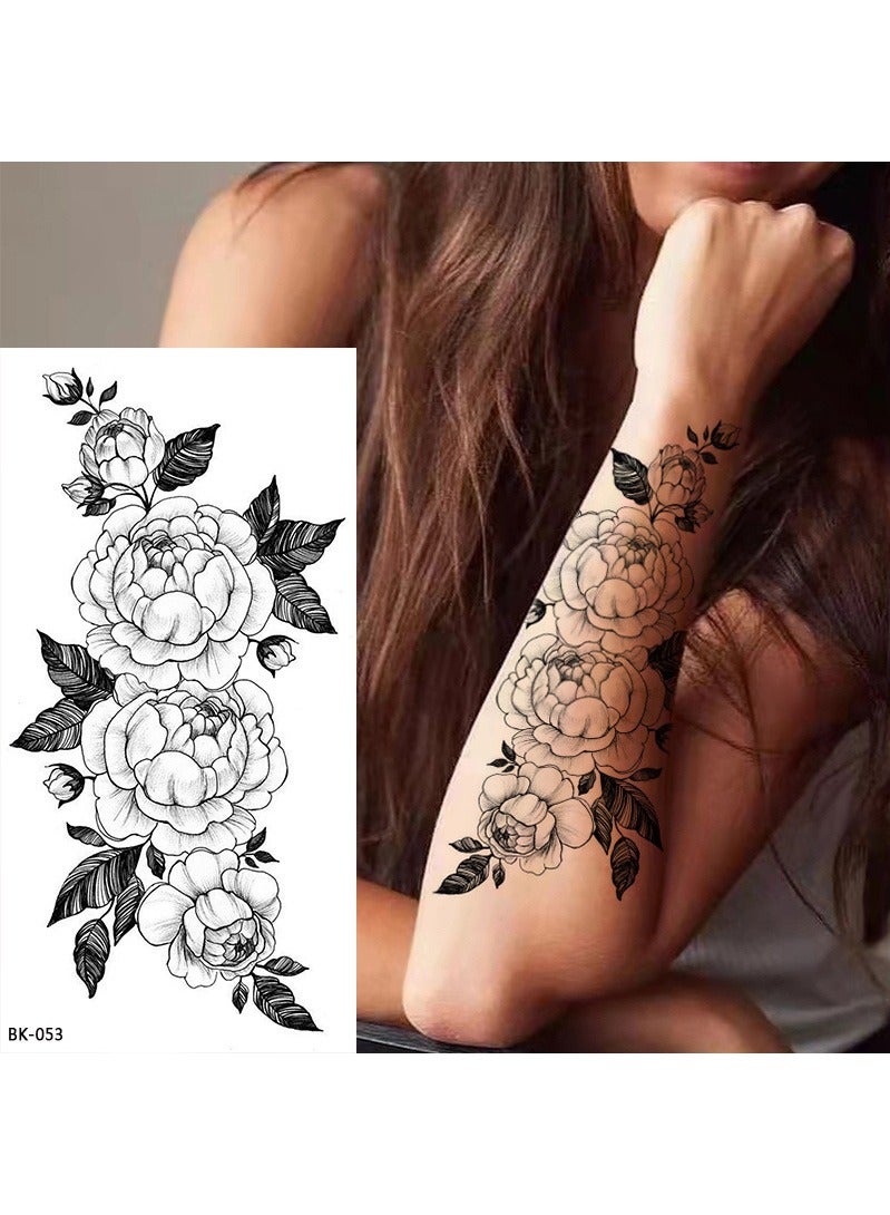 8PCS Floral Temporary Tattoos - Black & White Rose/Peony/Lily Body Stickers for Women | Waterproof & Long Lasting  - Image 4