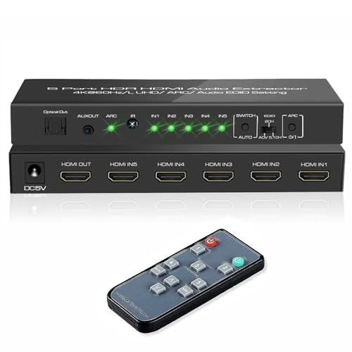 iArkPower 5 in 1 Out 4K@60Hz HDMI Switch Audio Extractor with Optical & 3.5mm Out, HDMI 2.0 Audio Splitter Support HDR 10, HDCP 2.2, 18Gbps, Dolby Vision Atmos, ARC, not eARC - Image 1