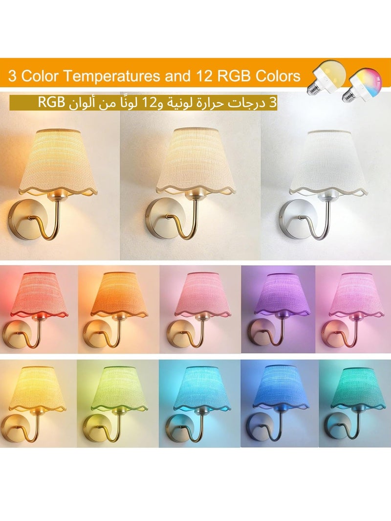 NIUB Wall Sconce Set with Remote Control, 2pcs Wireless Battery Operated Gold Wall Lights, Rechargeable RGB Color Changing & 3 CCT Dimmable Wall Lamps, 5 Brightness Levels, 12 RGB Modes, 30/60/120 Mins Timer, Vintage Fabric Lampshade, for Bedroom, Living Room, Hallway, Kitchen - Image 4