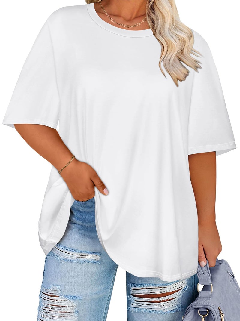 rosemia Plus Size Tshirts for Women Oversized Casual Tees Crewneck Short Sleeves Blouses, White Color, 3X-Large - Image 1
