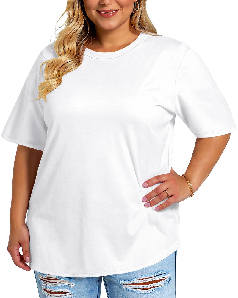 rosemia Plus Size Tshirts for Women Oversized Casual Tees Crewneck Short Sleeves Blouses, White Color, 3X-Large - Image 2