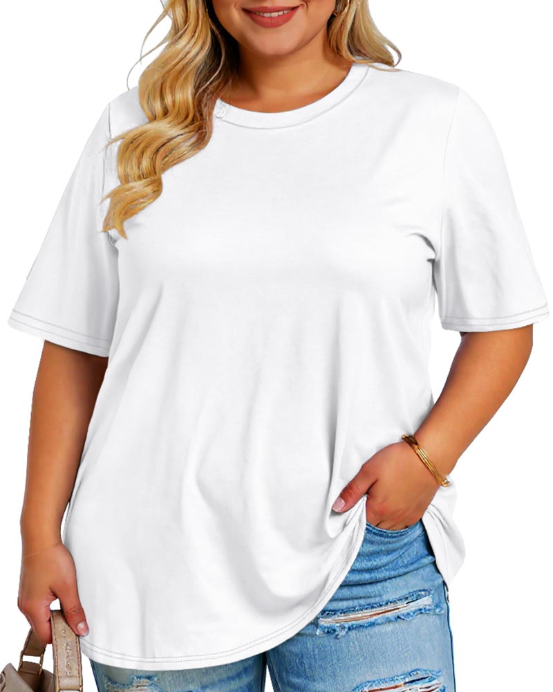 rosemia Plus Size Tshirts for Women Oversized Casual Tees Crewneck Short Sleeves Blouses, White Color, 3X-Large - Image 4