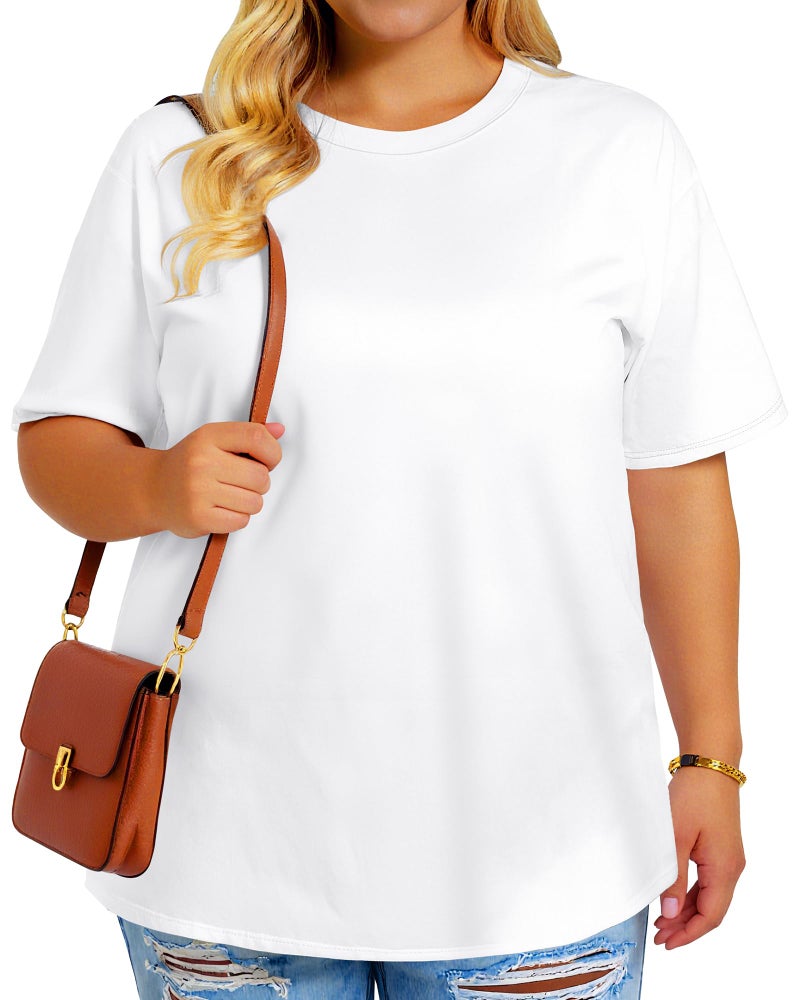rosemia Plus Size Tshirts for Women Oversized Casual Tees Crewneck Short Sleeves Blouses, White Color, 3X-Large - Image 5