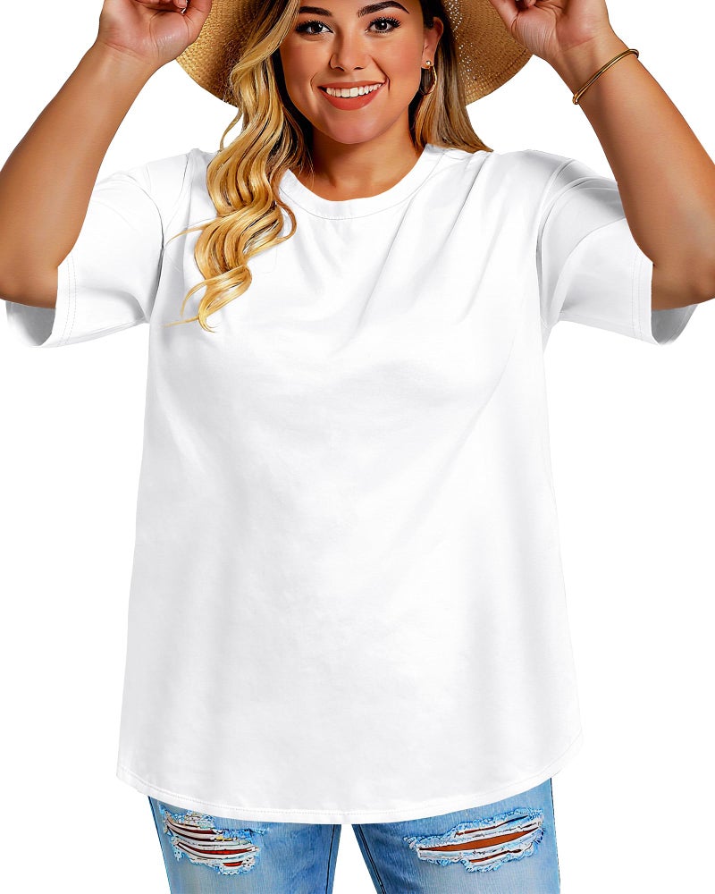 rosemia Plus Size Tshirts for Women Oversized Casual Tees Crewneck Short Sleeves Blouses, White Color, 3X-Large - Image 3