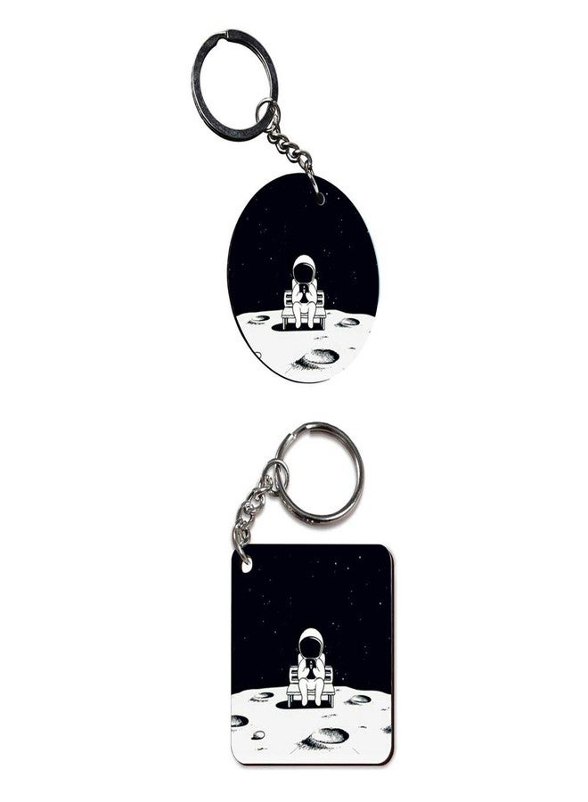 Plan To Gift Set of 2 | Circle & Square Shape Printed Wooden Keychains Space on mobile | Circle & Square Shape keyrings | Circle & Square Shape Keychains| Printed keyrings - Image 1