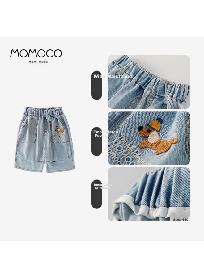 Momoco Boys' Denim Shorts Summer New Breathable Cute Denim Capris Blue 140 - Image 1