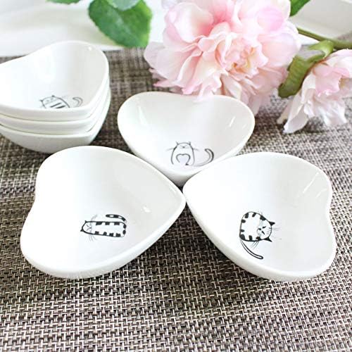XinHuiGY Cute Cat Ceramic Side Sauce Dishes Mini Heart shape Seasoning Dish Sushi Soy Dipping BowlServing Saucers DisheMeow Porcelain Small Tea Bag Holder Set of 6 Cat  - Image 5