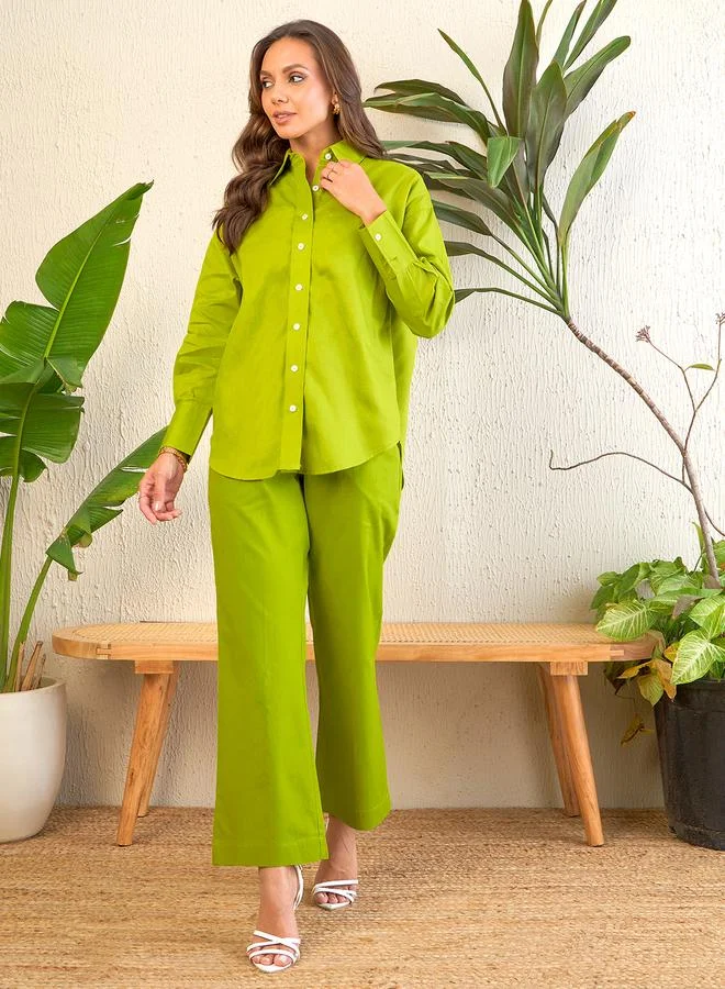 Uptownie Green Drop Hem Shirt and Trousers Co-ords