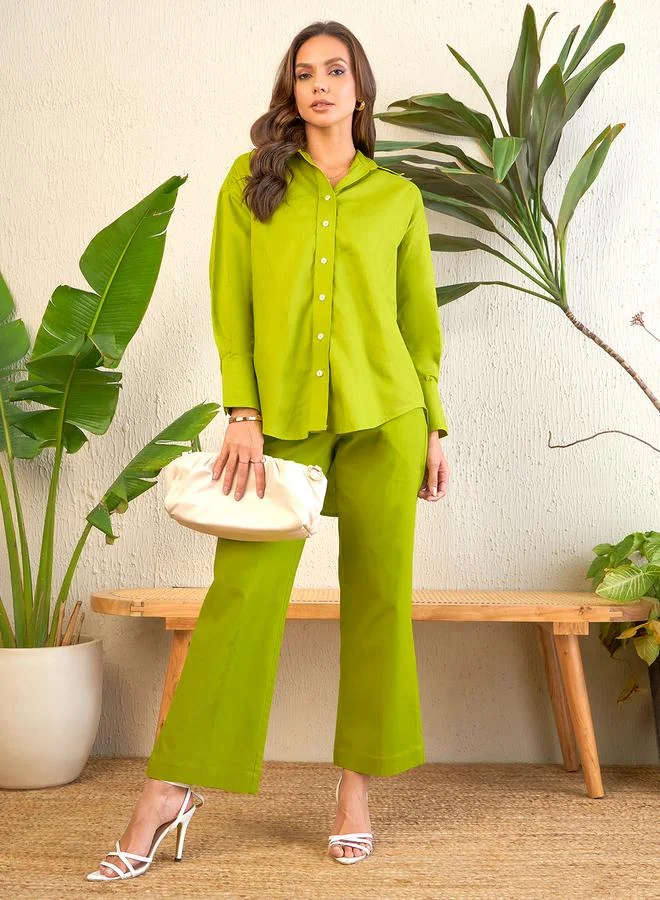 Uptownie Green Drop Hem Shirt and Trousers Co-ords