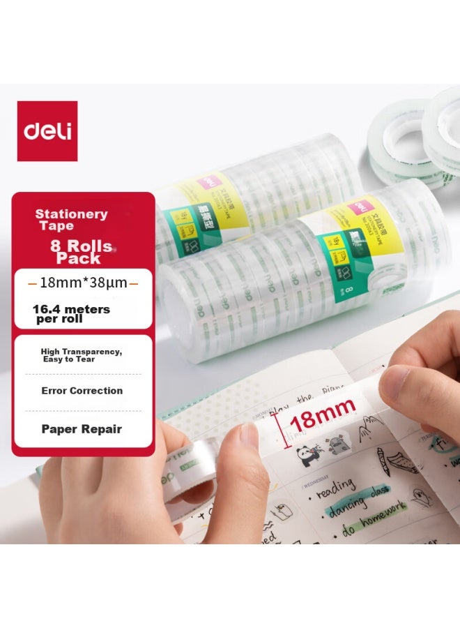 ديلي Deli Easy-tear شريط عالي الشفافية، 18mm*18y شريط صغير عالي الالتصاق، أساسي للعودة، لوازم الدراسة، أدوات طلابية لتصحيح الأخطاء، 8 لفات، لوازم مكتبية، 30063 - Image 1