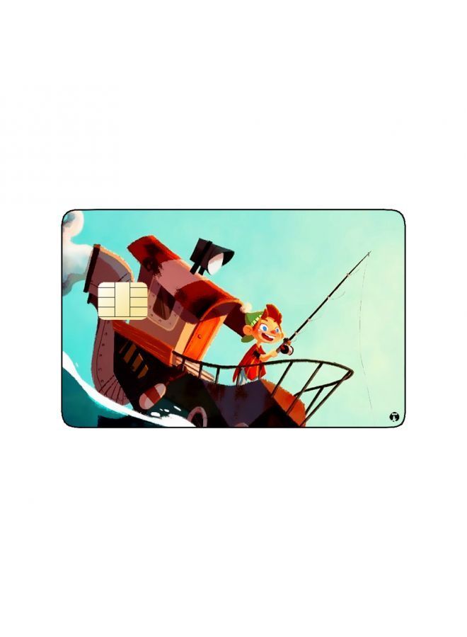 RKN PRINTED BANK CARD STICKER Cute Girl Drawing Fishing In Boat - Image 1