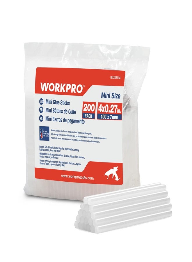 ووركبرو أعواد غراء ساخن من WORKPRO، متوافقة مع معظم مسدسات الغراء، متعددة الأغراض لأعمال الحرف اليدوية والإصلاحات العامة وتزيين المنزل ومشاريع اللصق (0.27 بوصة × 4 بوصة، 200 قطعة) - Image 1