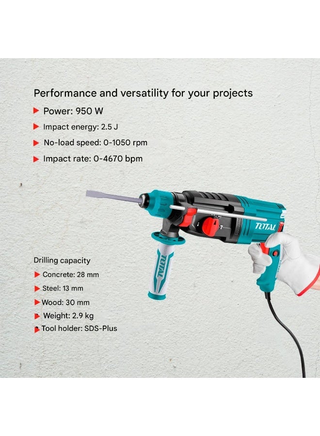 TOTAL Rotary Hammer 950W SDS Plus 28mm Electric Hammer Drill TH309288 - Image 4