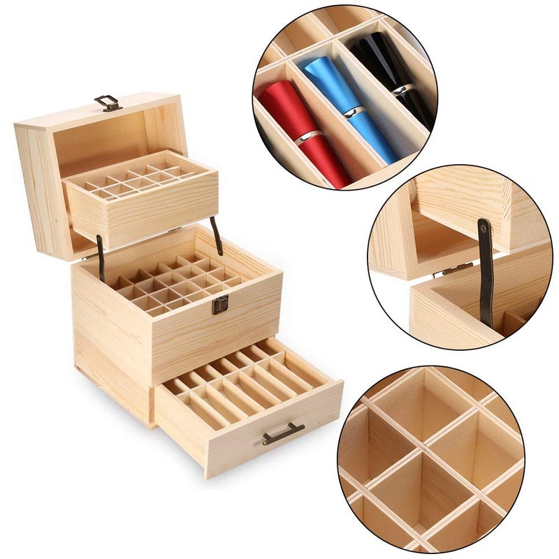 كلاراكو صندوق تخزين الزيوت العطرية من كلاركو، حامل خشبي للزيوت العطرية، علبة تخزين للزيوت العطرية، مناسب للمنزل وغرفة المعيشة والمنزل، 59 فتحة - Image 3