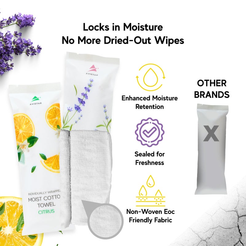 Avistar 60 Hot or Cold Wrapped Moist Towels â€“ 9'' x 9" Moist Towelettes Individually Wrapped Scented Disposable Face & Hand â€“ Pre-Moistened Hand Wipes Soft Refreshing for Travel, Spa, Restaurant - Mixed - Image 5
