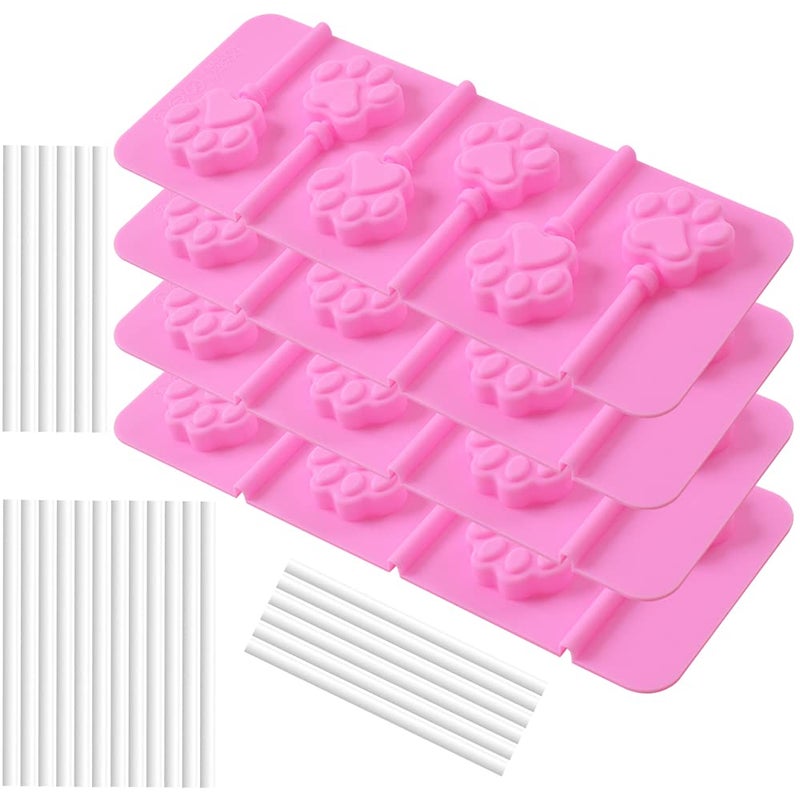 Newk Lollipop Silicone Mold 4 Packs 6 Cavity NonStick Paw Silicone Molds for Lollipop Chocolate Candy
