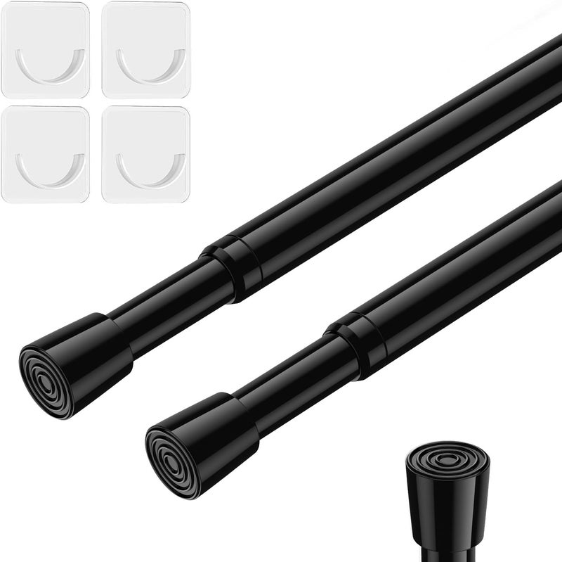 2 Pack Tension Rods Spring Tension Curtain Rod 26 to 39 Inch Adjustable Black Tension Rod Small Curtain Rods Spring Loaded Curtain Tension Rods for Window Bathroom Cupboard Kitchen Home